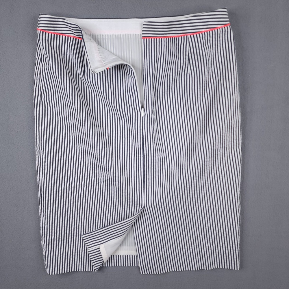 J.Crew No. 2 Pencil Skirt Navy White‎ Striped Seersucker Cotton Women Size 8